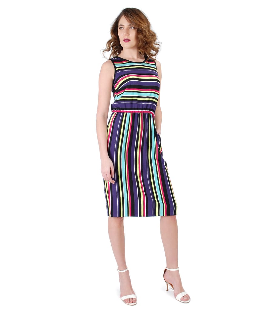 Rochie din viscoza imprimata cu dungi