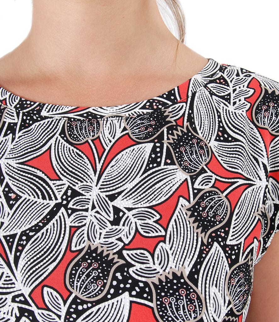 Rochie midi din jerse elastic imprimat in relief