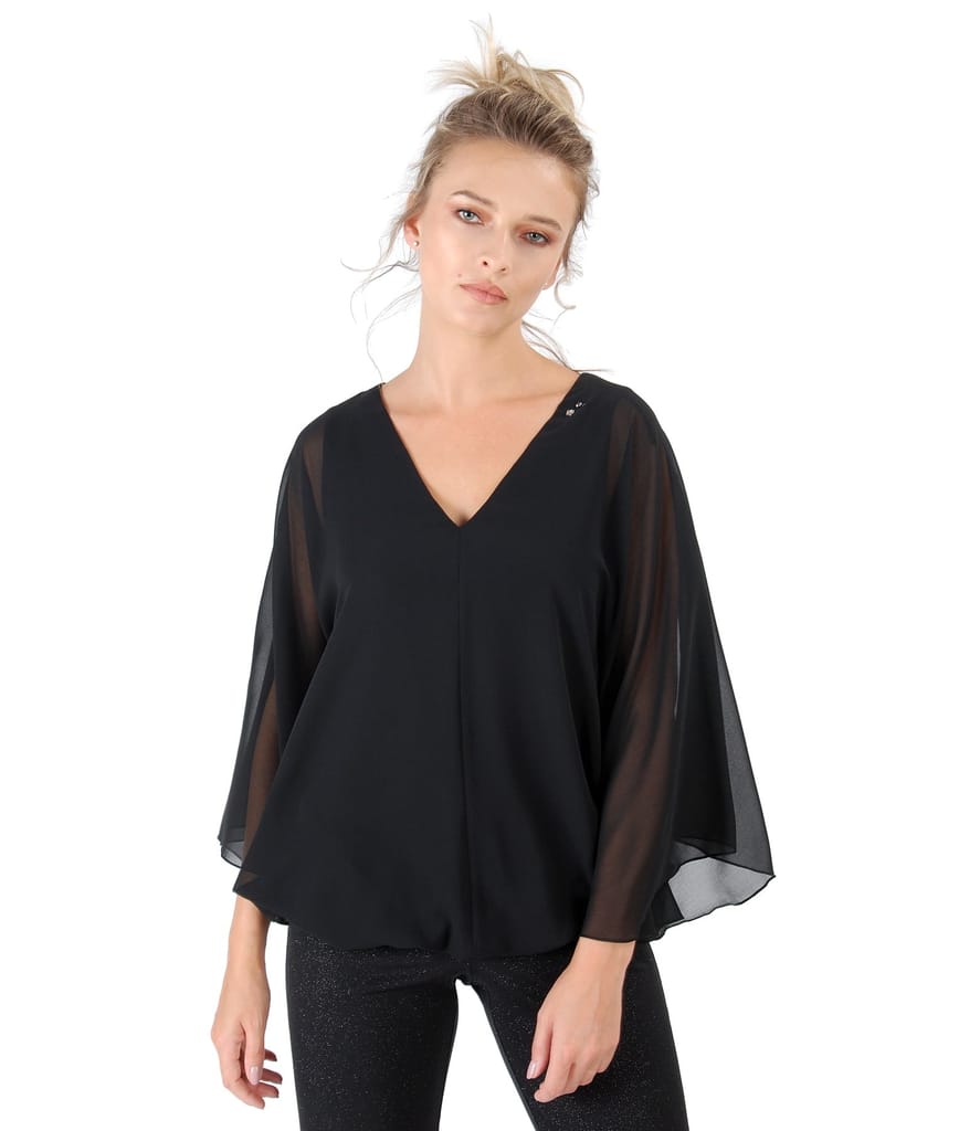 Bluza tip fluture cu aplicatie de cristale la decolteu