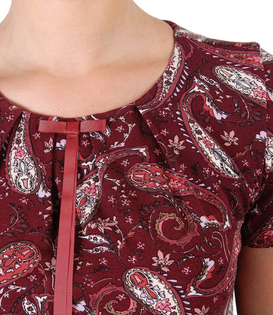 Bluza din jerse elastic cu funda pe decolteu