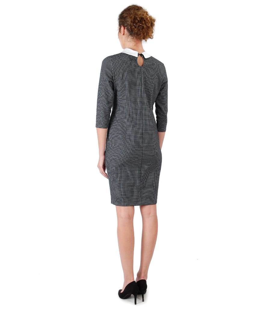 Rochie office din jerse elastic gros si guler alb