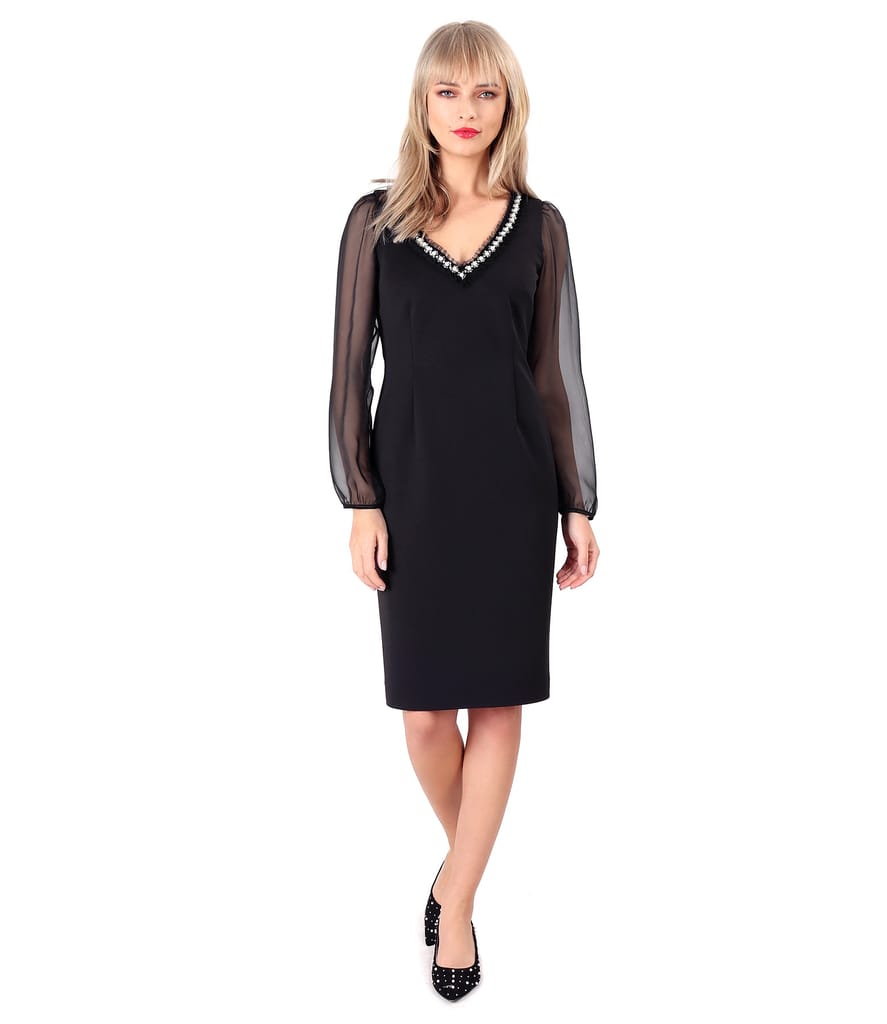 Rochie eleganta cu maneci lungi din voal