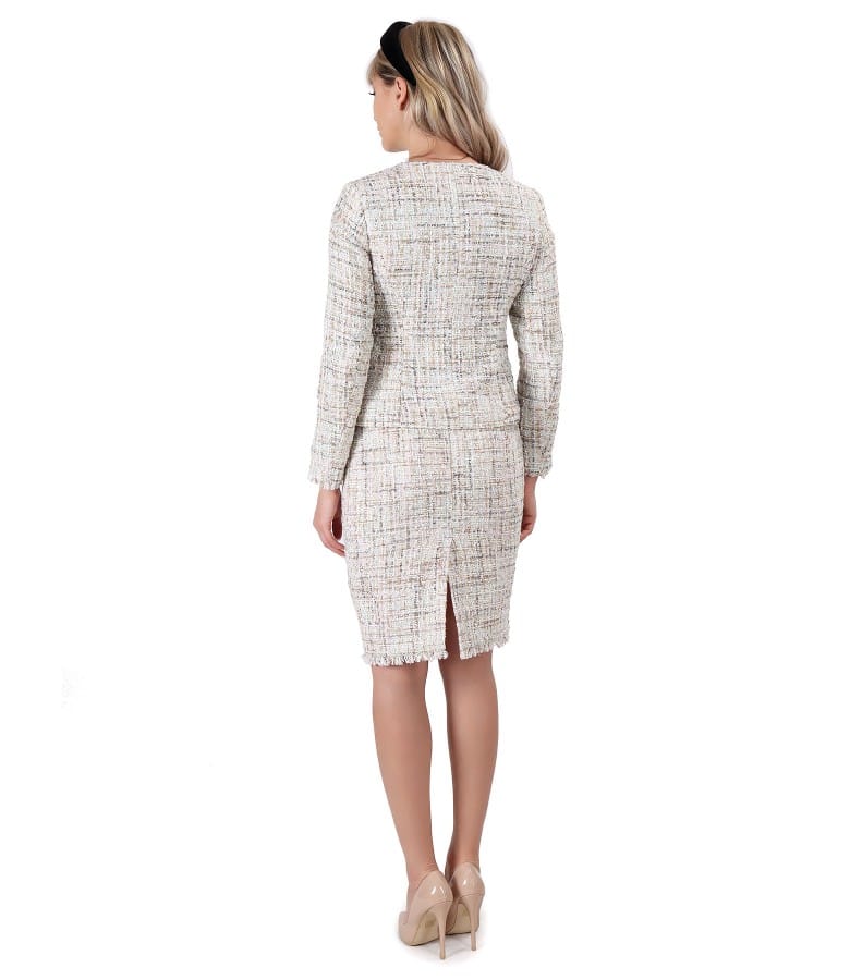 Costum dama office cu fusta si sacou din bucle cu paiete si fir de efect