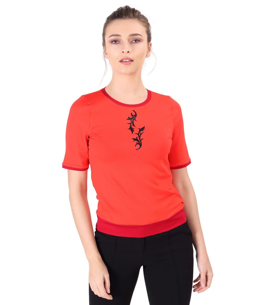 Bluza din jerse elastic cu ornament pe fata