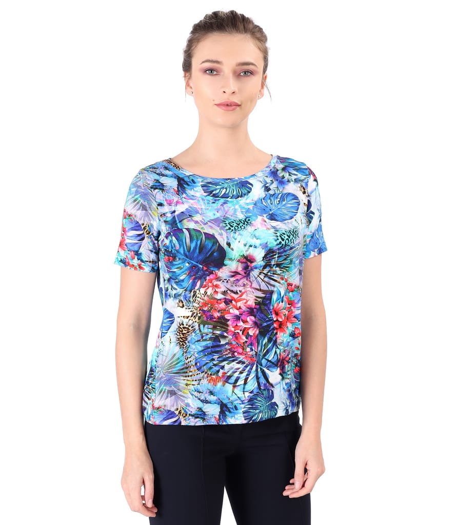 Bluza din jerse elastic imprimat cu motive florale