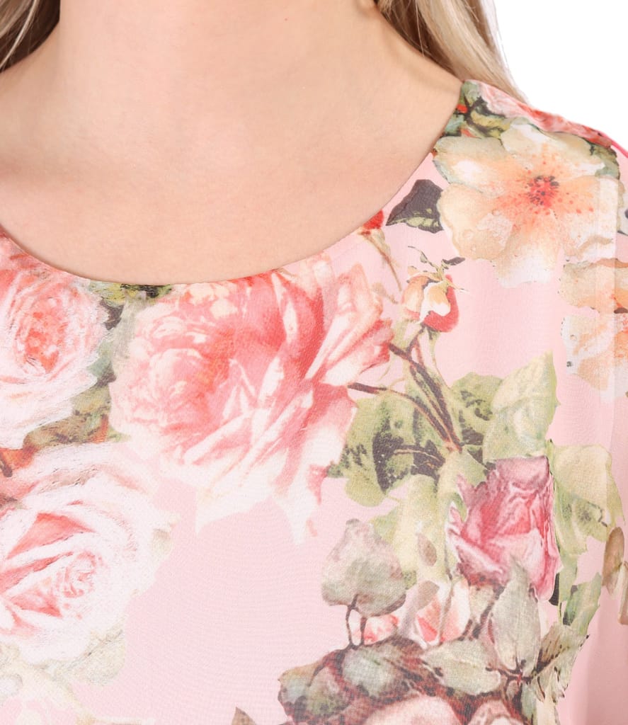 Rochie tip fluture din voal imprimat cu motive florale