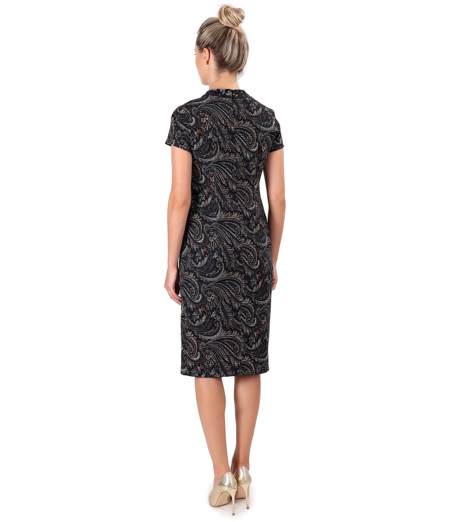 Rochie midi din brocart elastic cu guler tunica