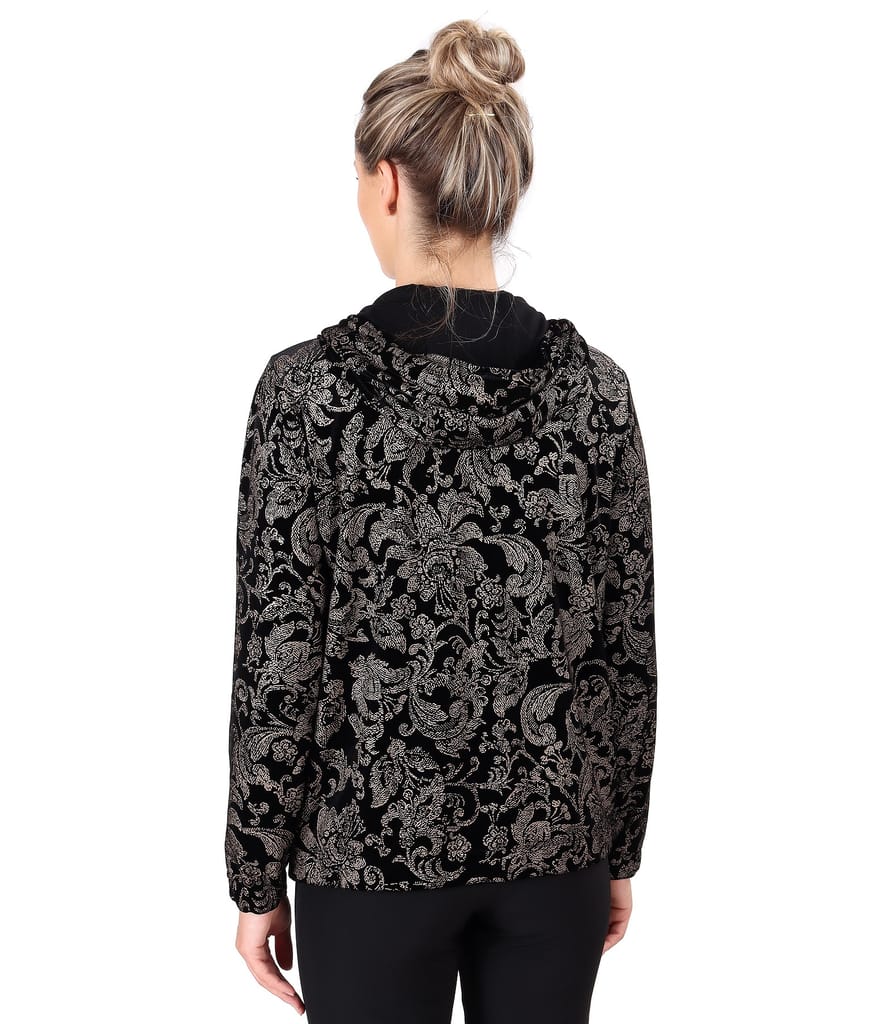 Hanorac din catifea elastica imprimata cu motive aurii