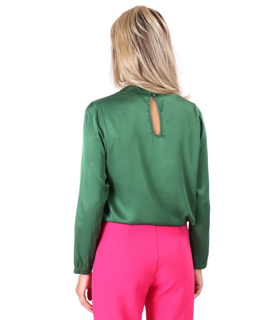 Bluza din saten de viscoza cu guler gen tunica