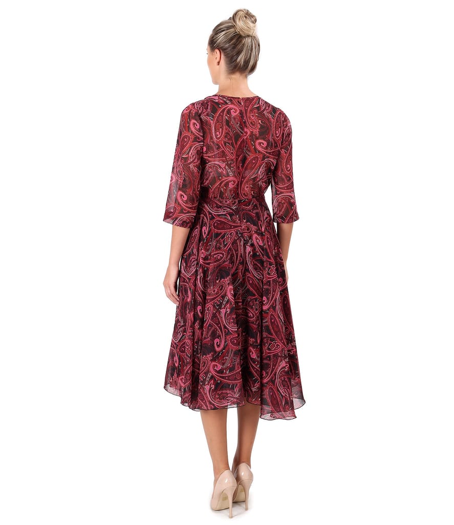 Rochie eleganta din voal imprimat cu motive paisley