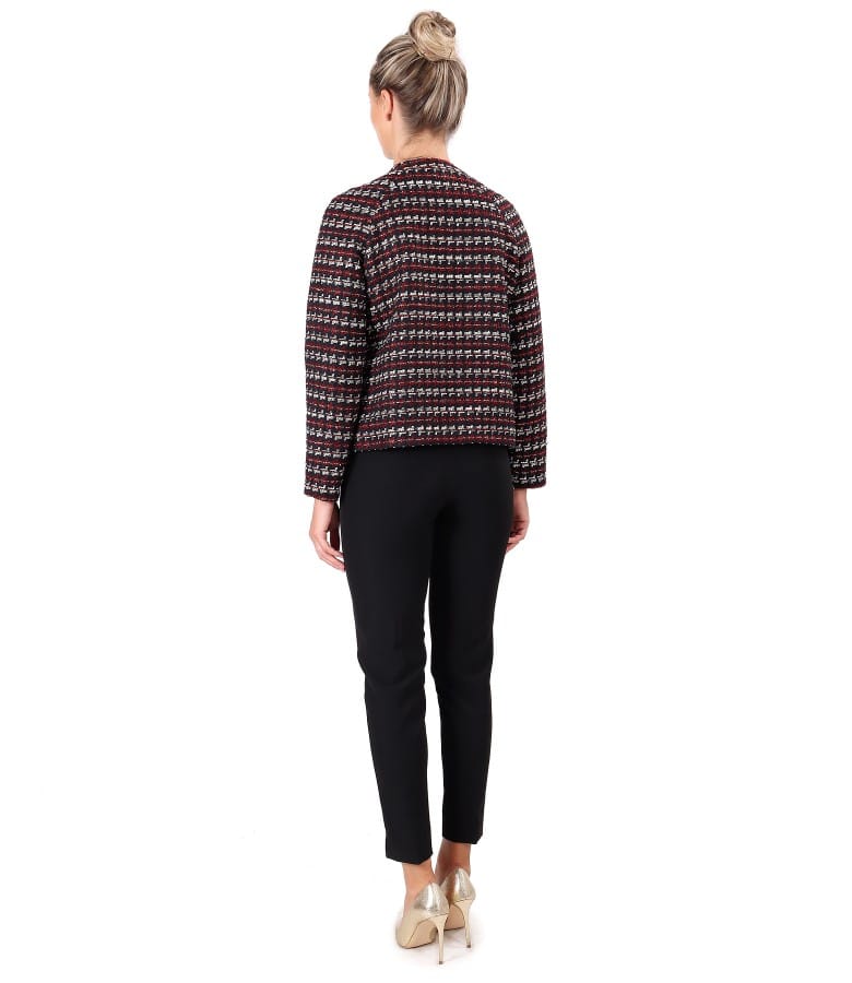 Sacou din bucle multicolor cu pantaloni pana