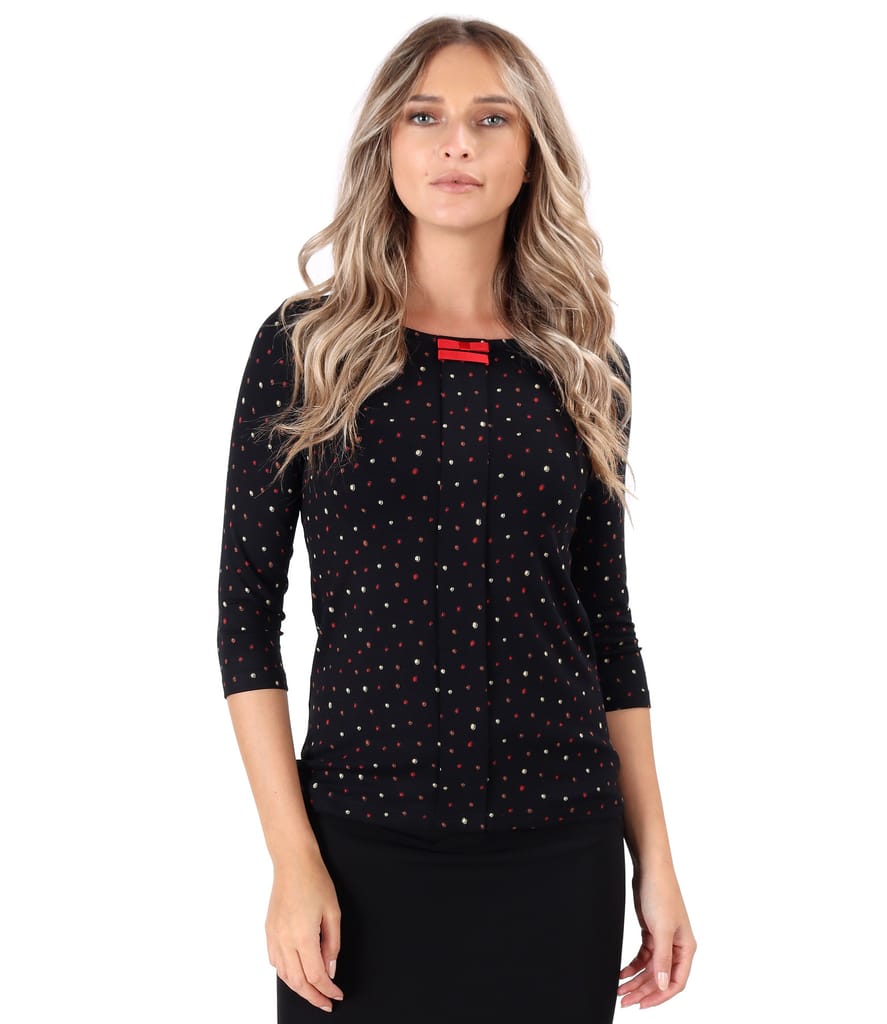 Bluza din jerse elastic cu funda din rips la decolteu