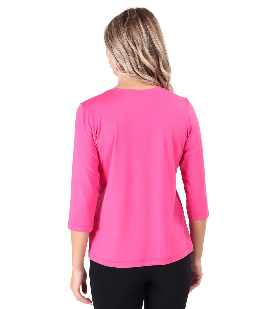 Bluza din jerse elastic uni cu rips la decolteu si maneca