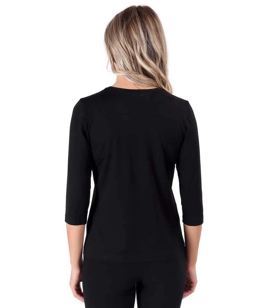 Bluza din jerse elastic uni cu rips la decolteu si maneca