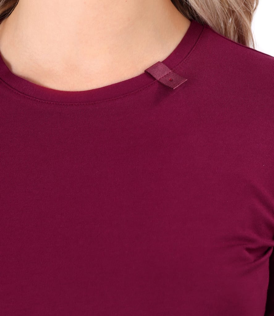 Bluza din jerse elastic uni cu rips la decolteu si maneca