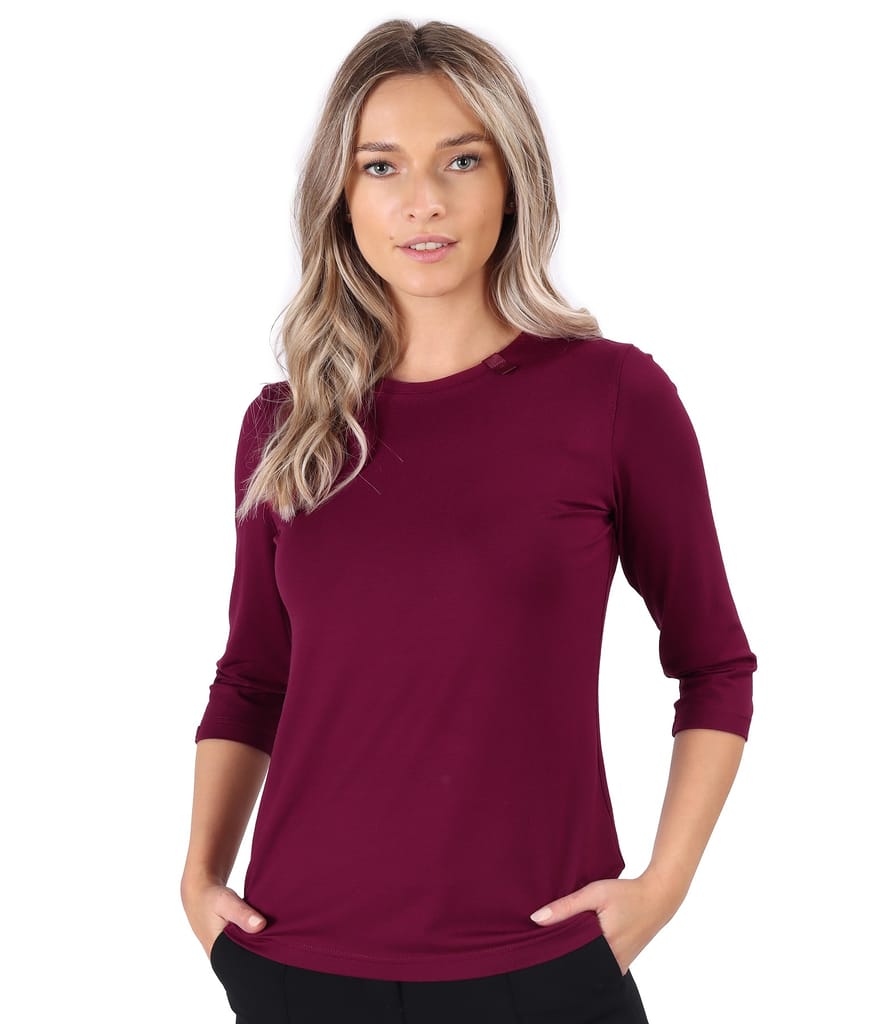 Bluza din jerse elastic uni cu rips la decolteu si maneca