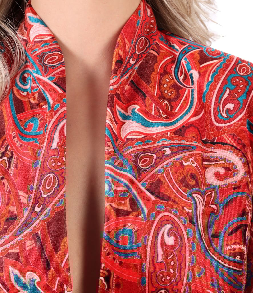 Sacou din catifea elastica imprimata cu motive paisley