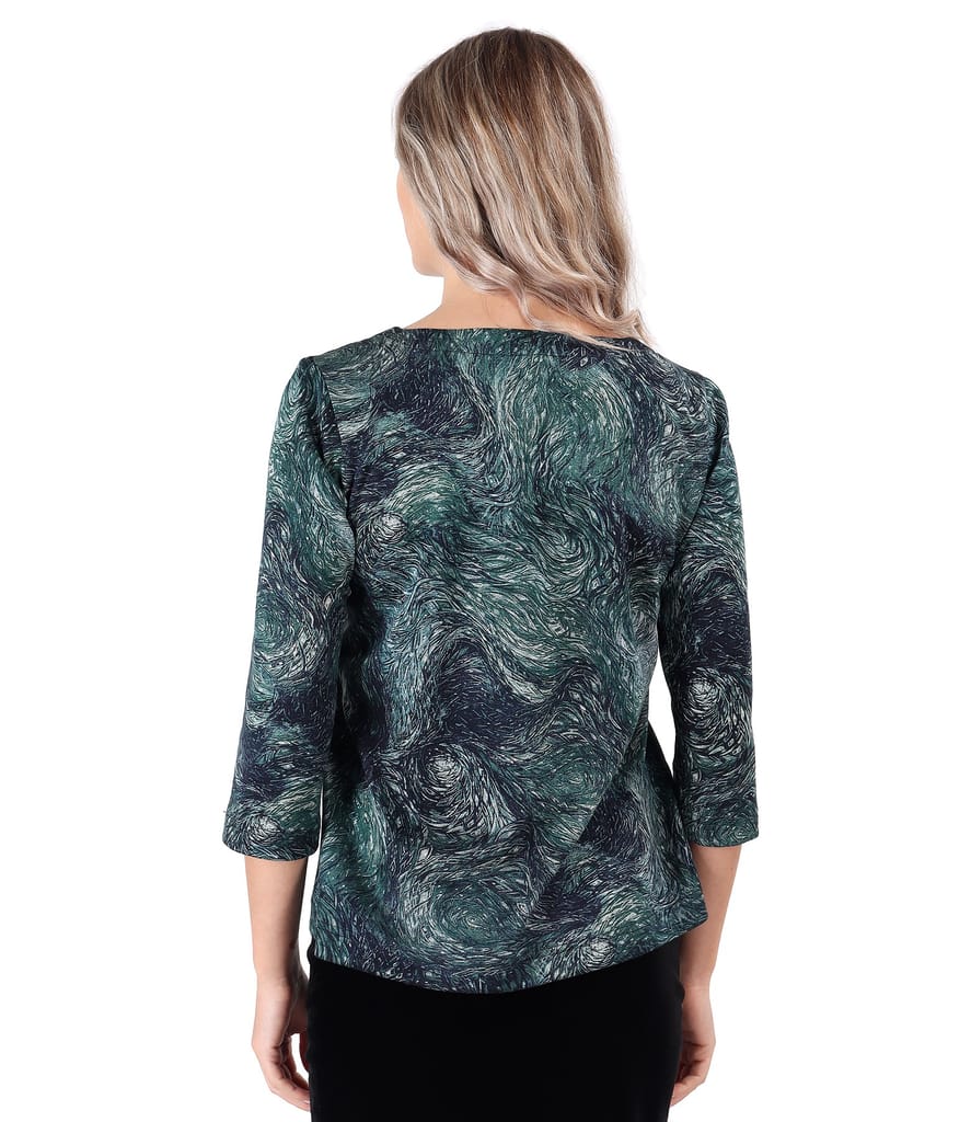 Bluza din jerse elastic gros imprimat cu motive geometrice