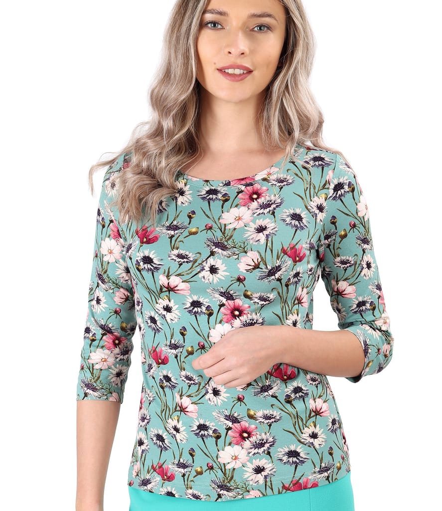 Bluza din jerse elastic imprimat cu motive florale