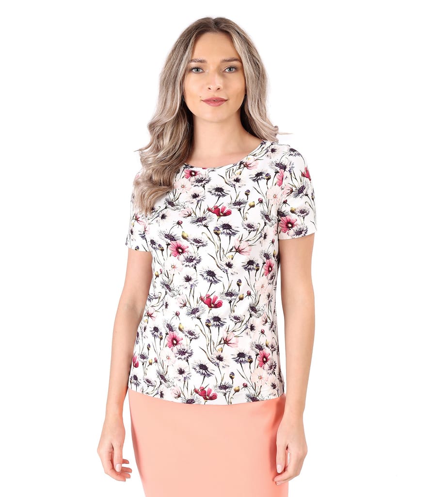 Bluza din jerse elastic imprimat cu motive florale