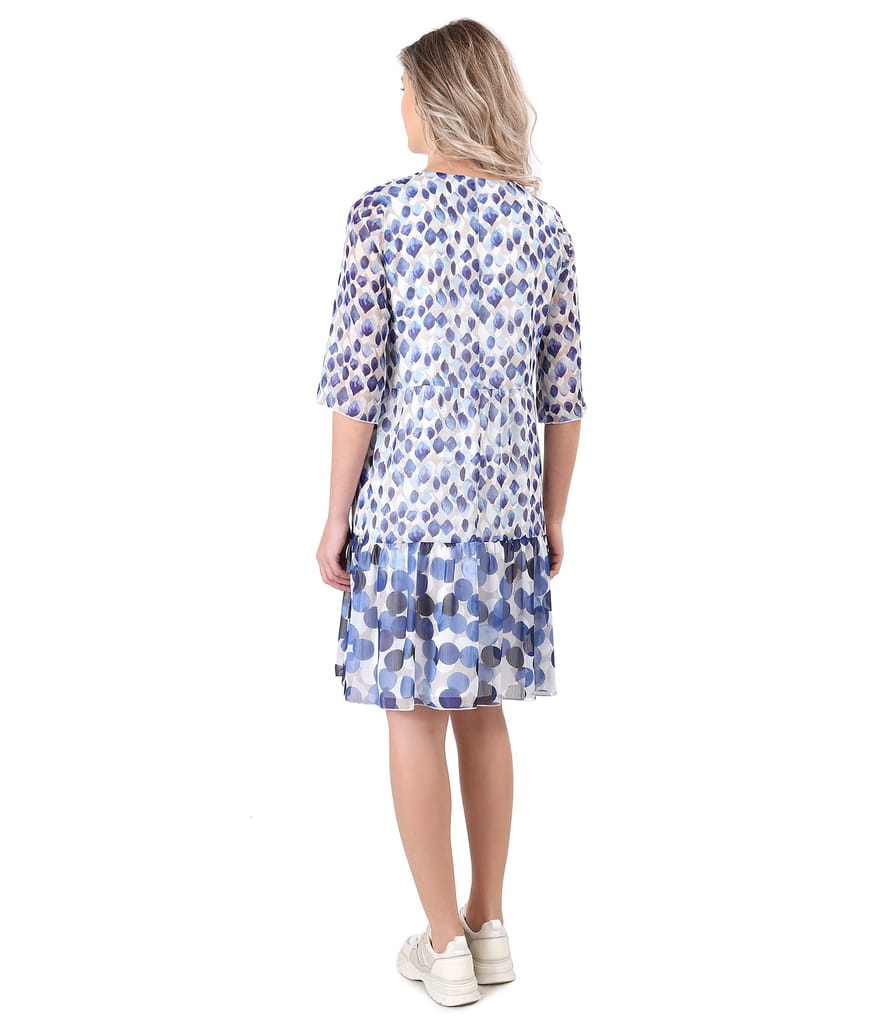 Rochie cu volane din voal imprimat cu guler rotund