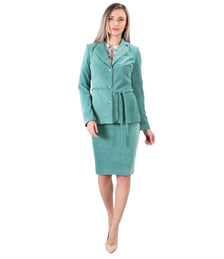 Costum dama office cu fusta si sacou din catifea raiata