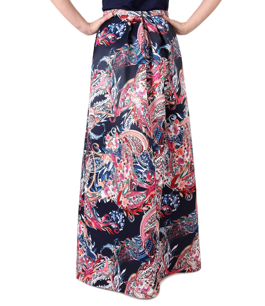 Fusta lunga din duchesse satinat imprimat