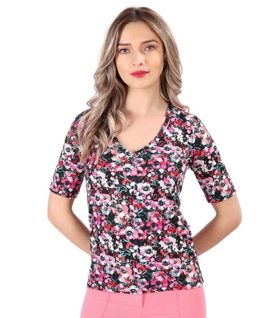 Bluza din jerse elastic subtire imprimat cu motive florale