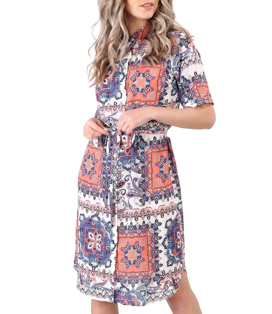 Rochie tip camasa din viscoza imprimata