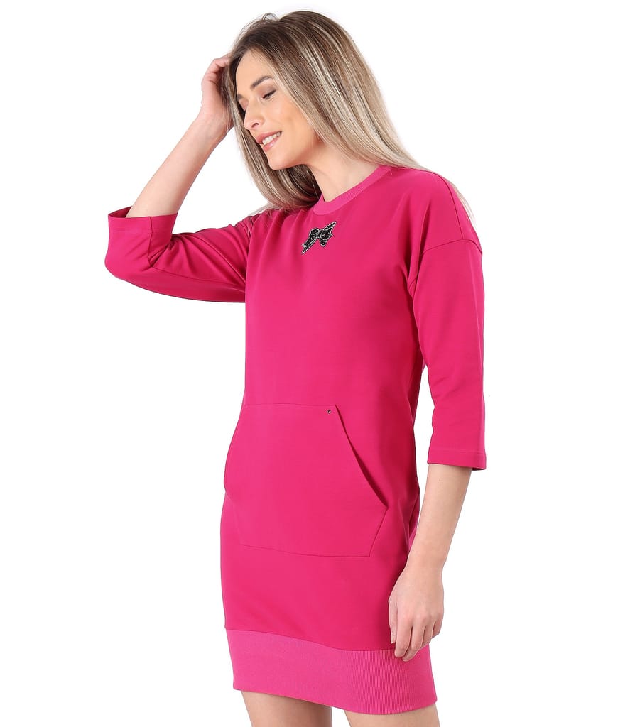 Rochie tip hanorac din bumbac cu buzunar pe fata