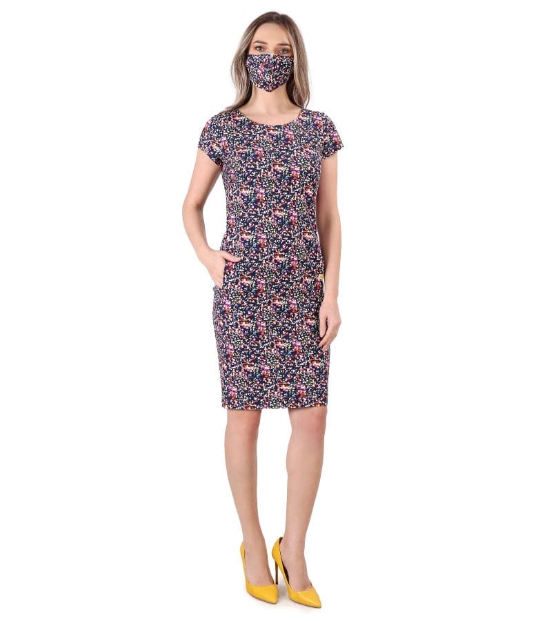 Tinuta eleganta cu rochie si masca din bumbac elastic