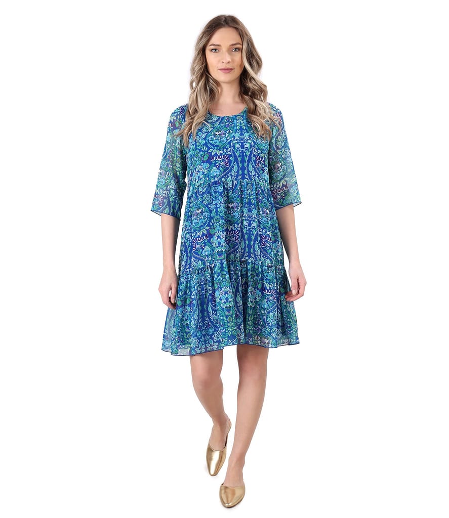 Rochie cu volane din voal imprimat cu motive florale