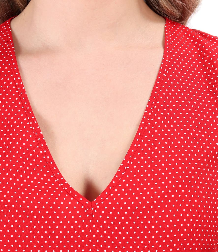 Rochie lejera cu volane din viscoza imprimata cu picouri