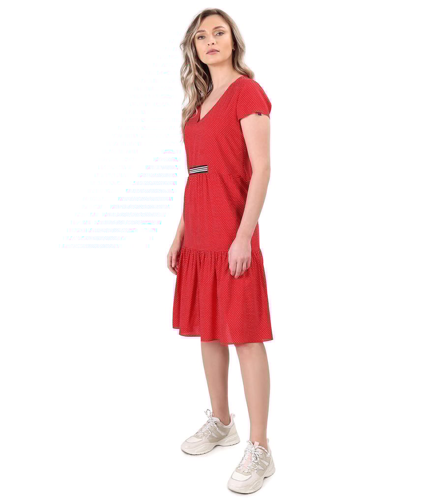 Rochie lejera cu volane din viscoza imprimata cu picouri