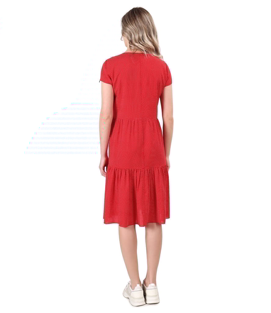 Rochie lejera cu volane din viscoza imprimata cu picouri