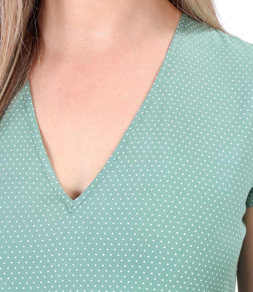 Rochie lunga cu volane din viscoza imprimata cu picouri