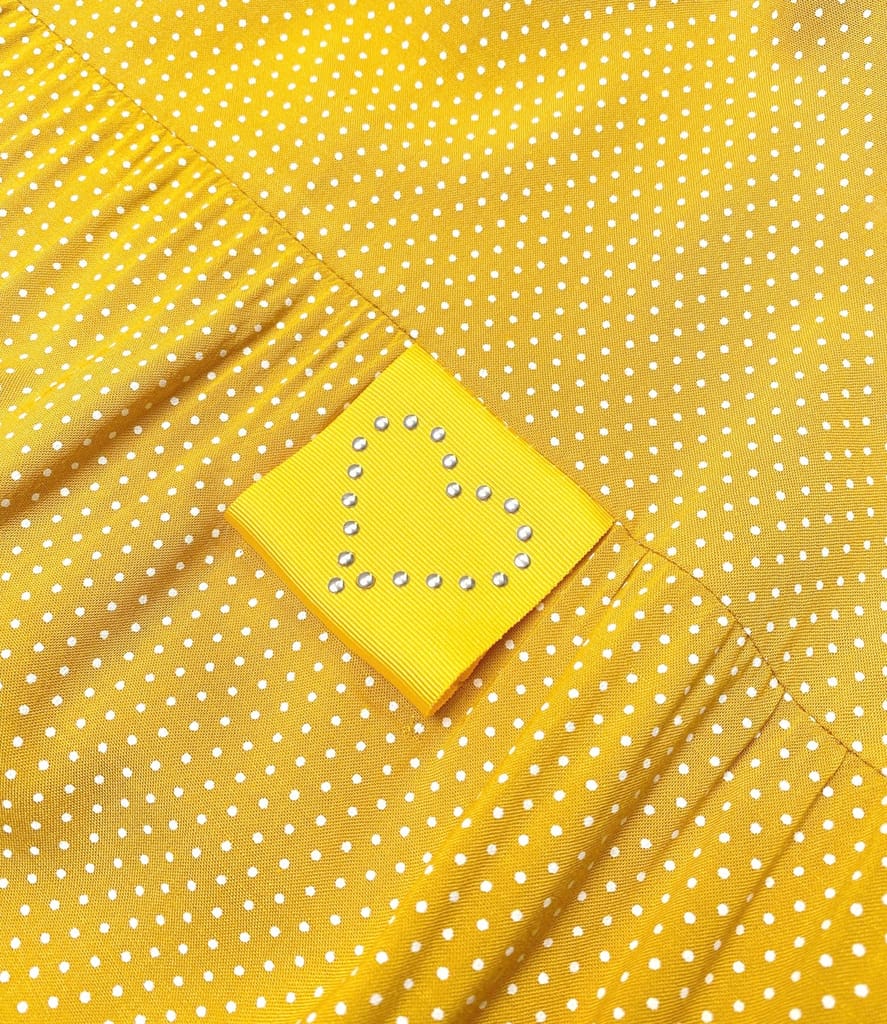 Rochie lunga cu volane din viscoza imprimata cu picouri