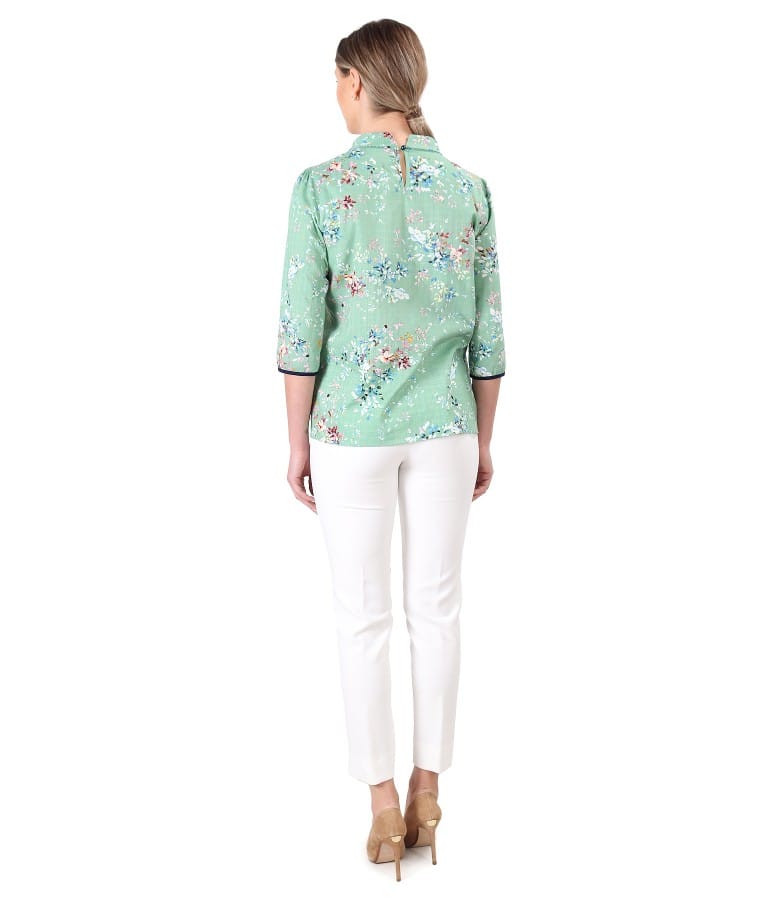 Tinuta eleganta cu pantaloni pana si bluza din bumbac cu viscoza