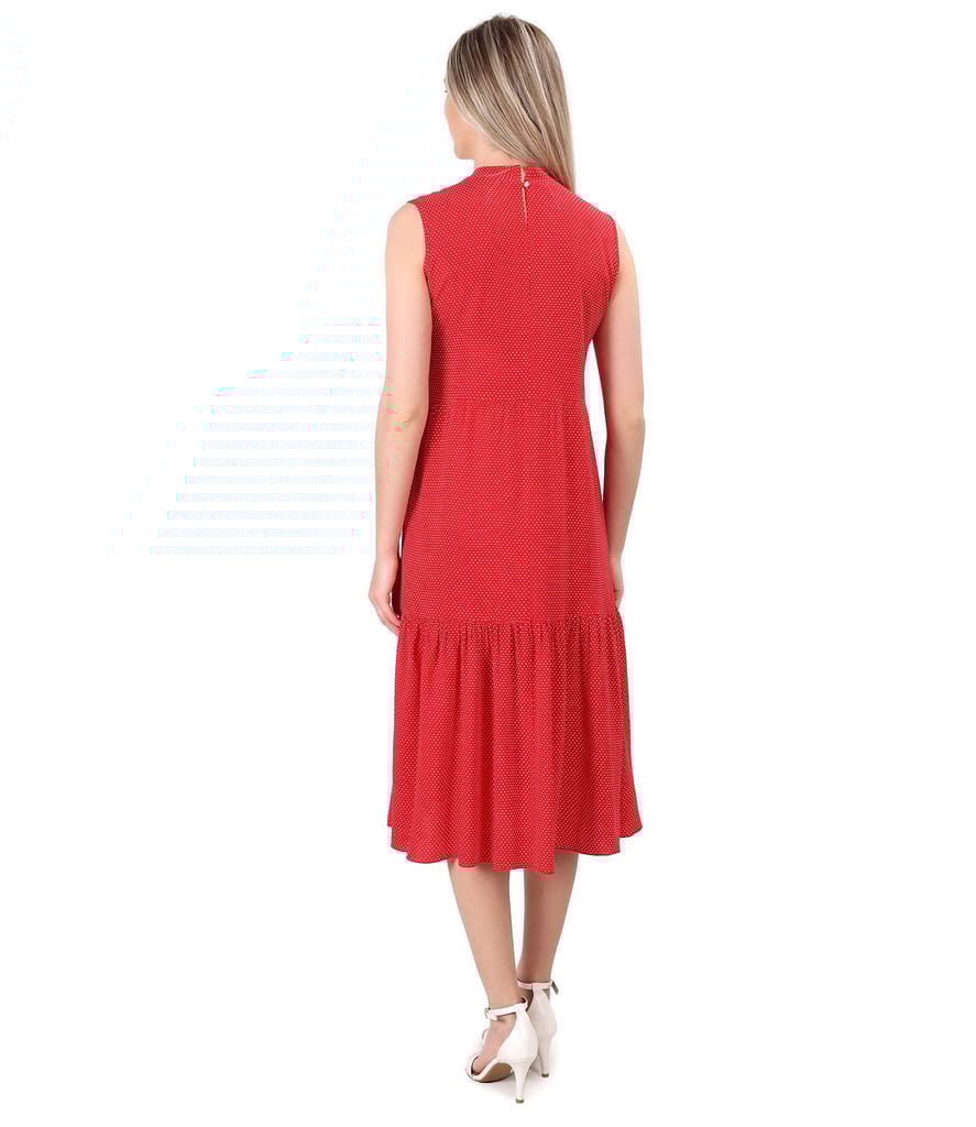 Rochie midi cu volan din viscoza imprimata cu picouri