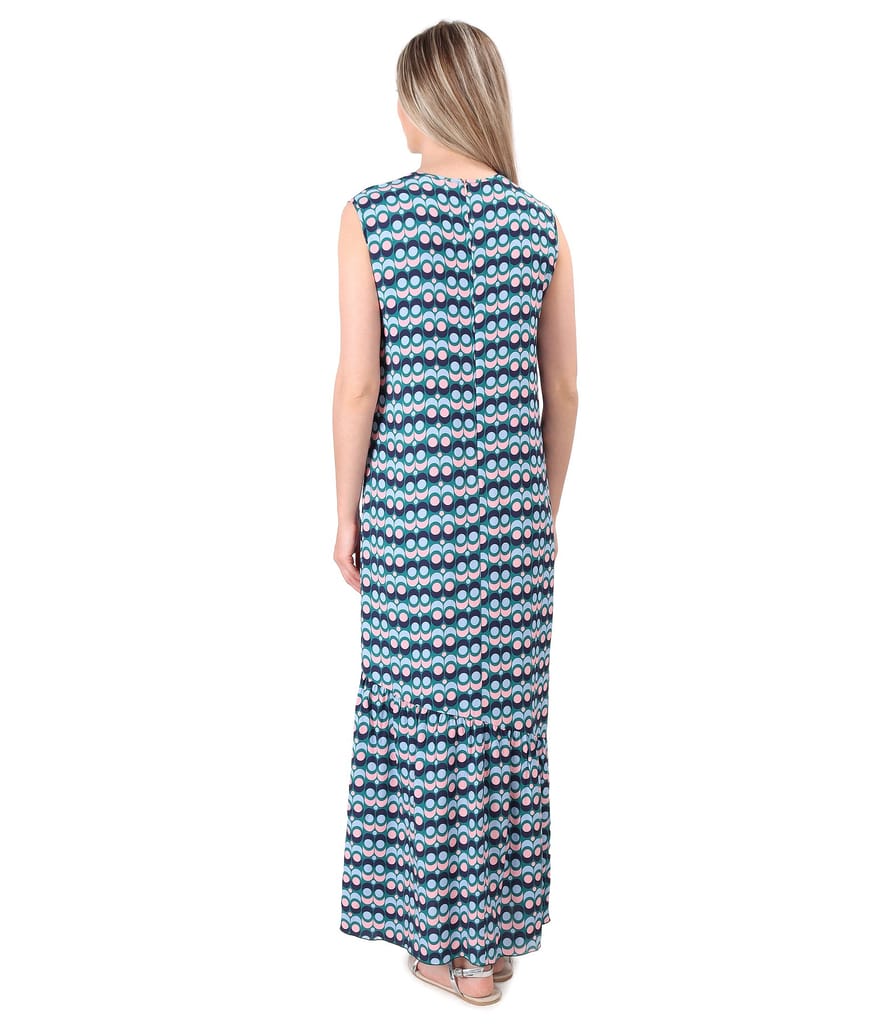 Rochie lunga cu volan din viscoza imprimata