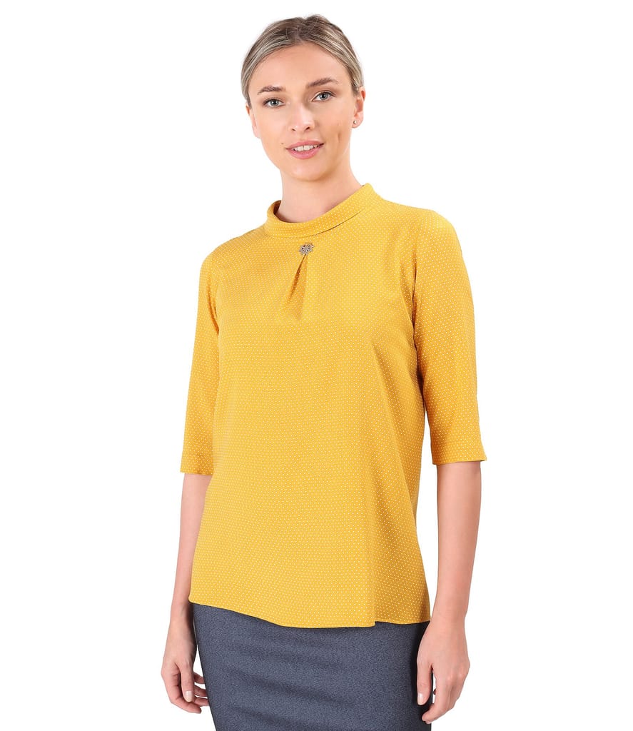 Bluza din viscoza imprimata cu picouri si guler rotund