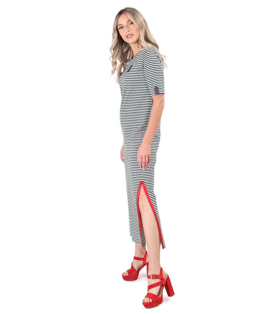 Rochie lunga din jerse elastic cu dungi