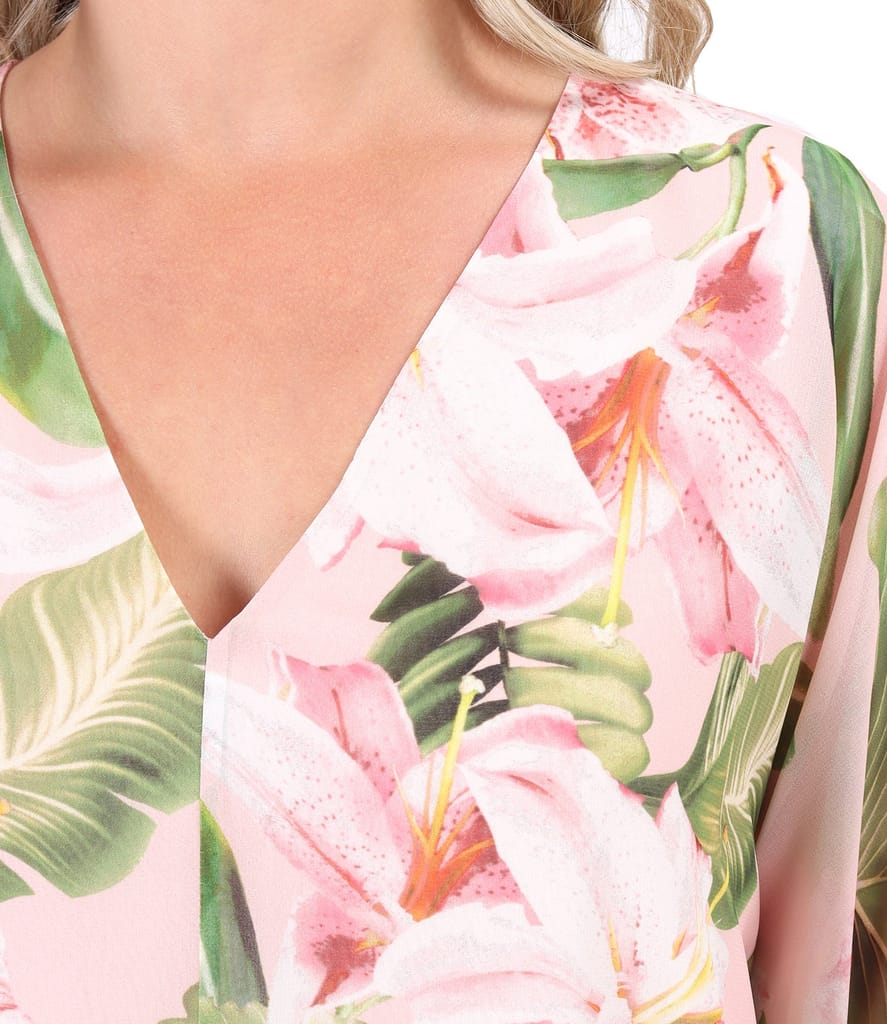 Rochie fluture din voal imprimat cu motive florale