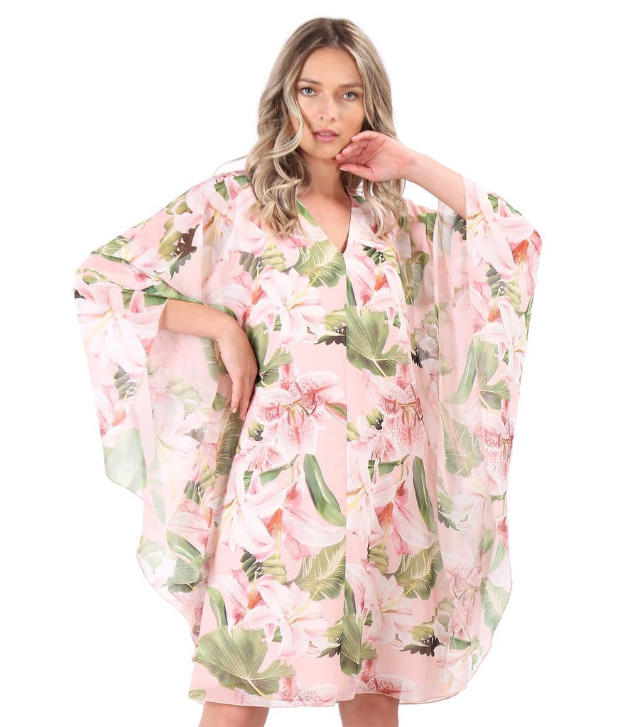 Rochie fluture din voal imprimat cu motive florale