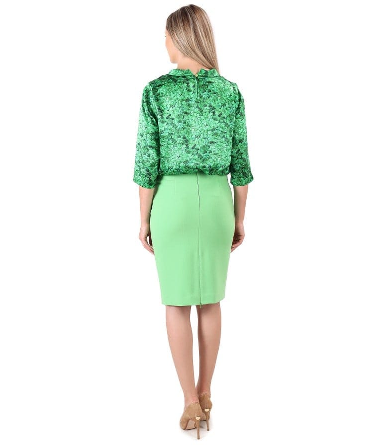 Tinuta office cu bluza din matase naturala si fusta creion