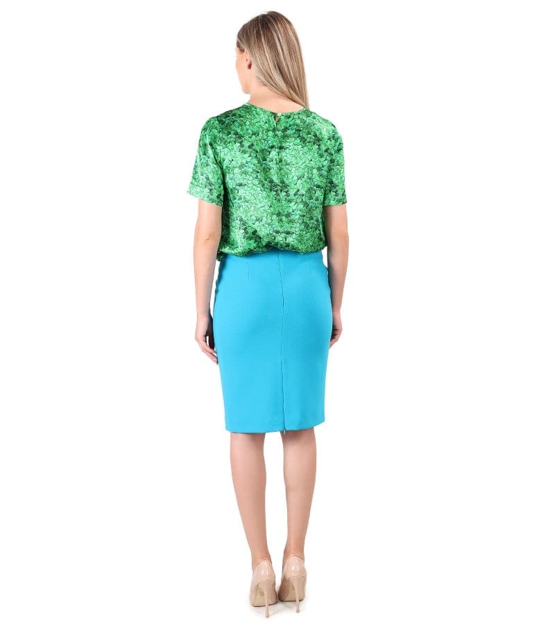 Tinuta office cu bluza din matase naturala si fusta creion