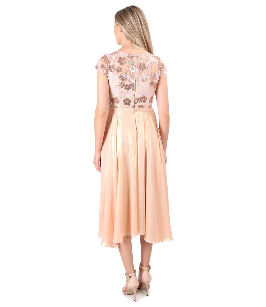 Rochie de seara midi cu corsaj din dantela cu paiete