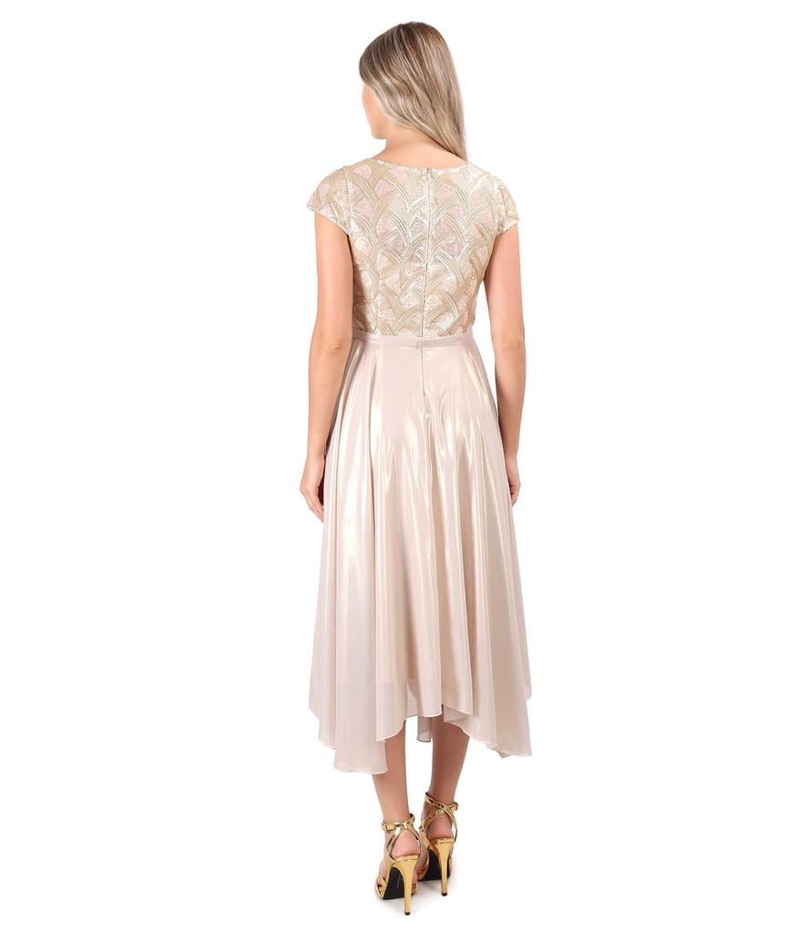 Rochie de seara midi cu corsaj din dantela cu paiete