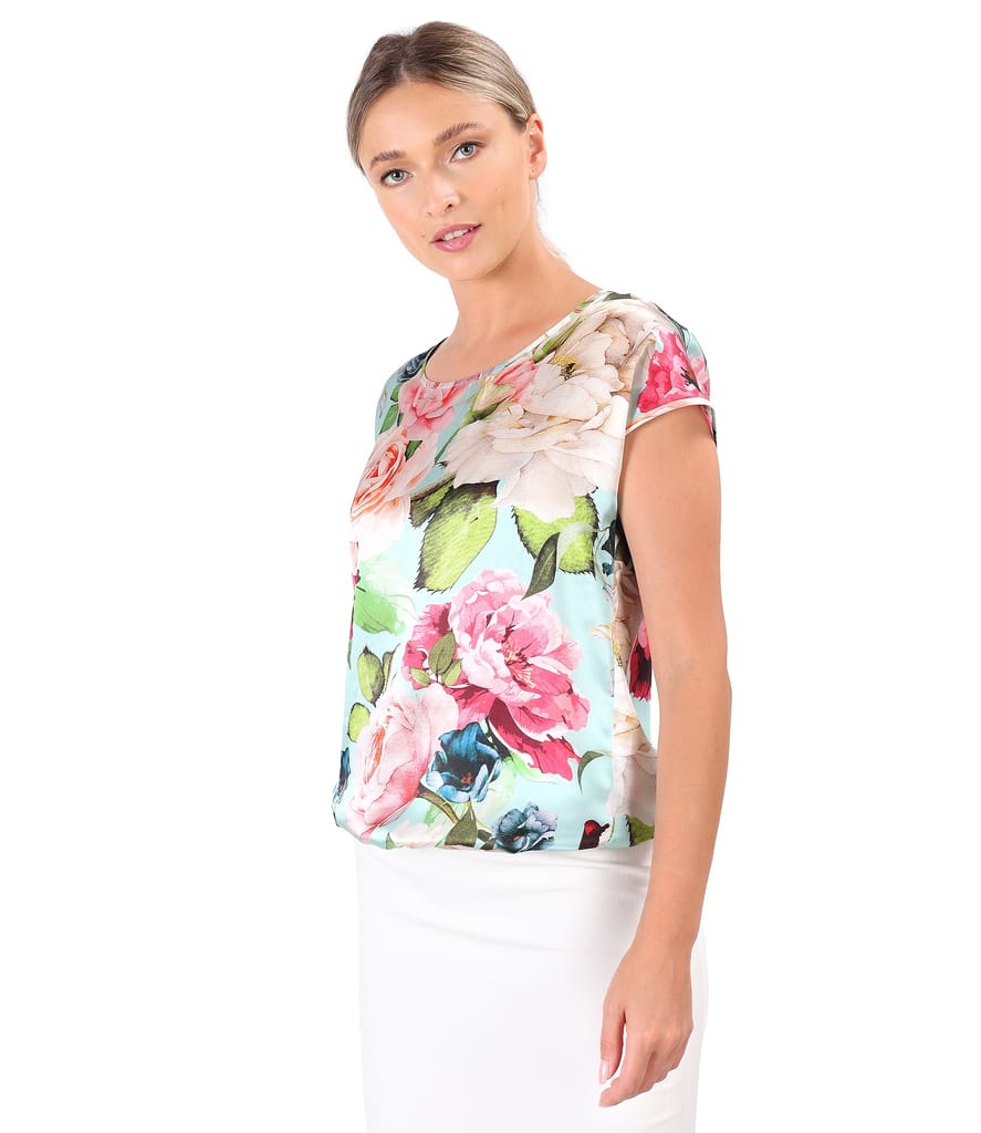 Bluza lejera din matase naturala imprimata cu motive florale