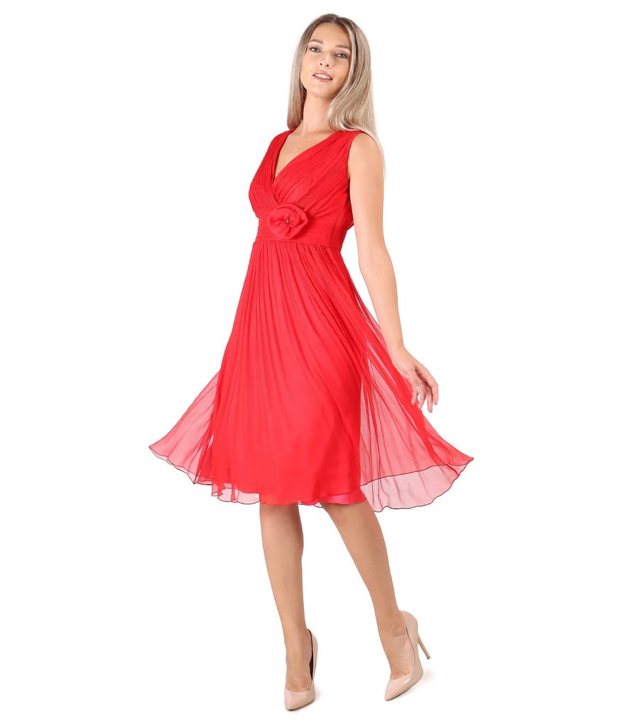 Rochie de seara din voal de matase naturala cu brosa